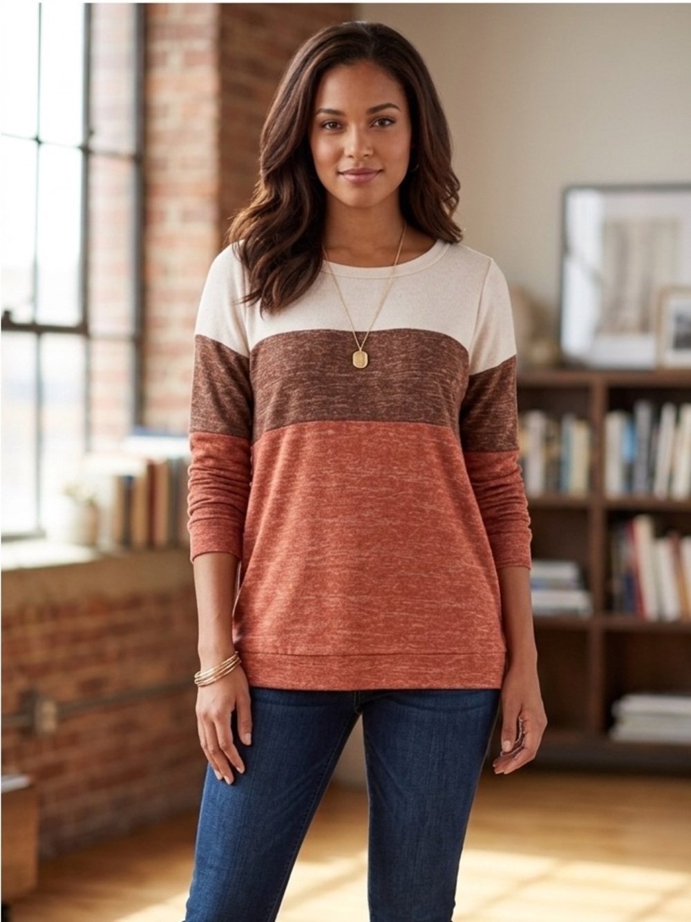 Pink Clover Neutral Tone Knit Sweater - Cream & Tan